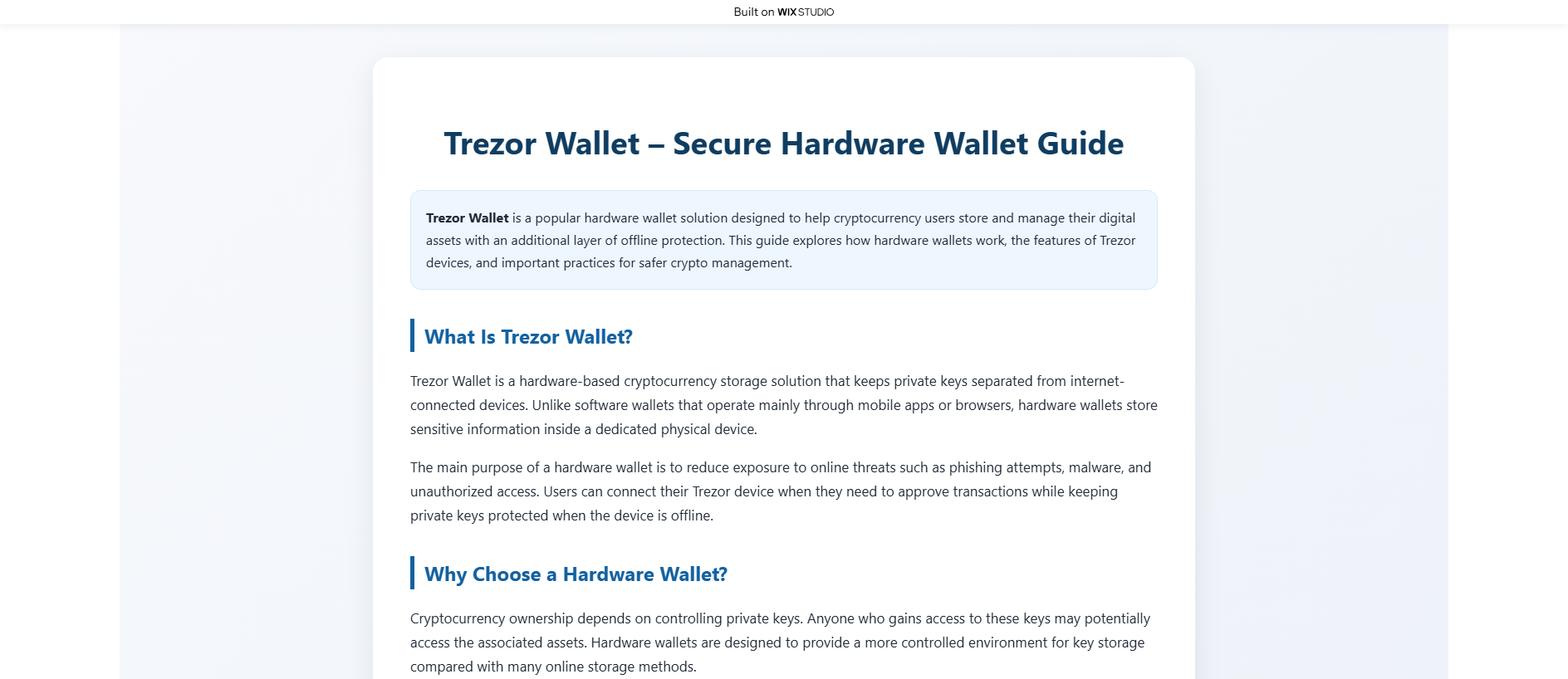 Forensic screenshot of homepagetrezo-walelt.wixstudio.com showing the phishing page layout