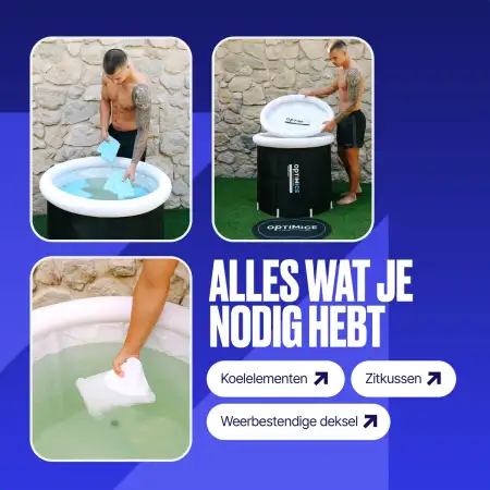 OPTIMICE dompelbad All in Pakket - Alles wat je nodig hebt , koelelementen, zitkussen en deksel - Wim Hof - Ice Bath - ZitBadXL.nl