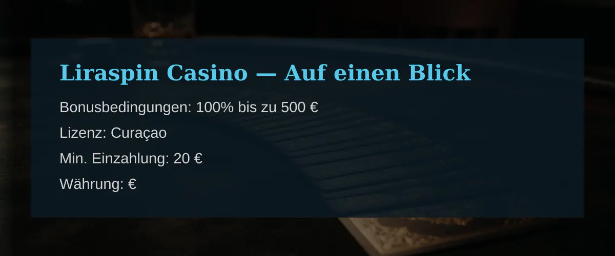 Liraspin Casino — Auf einen Blick Liraspin Casino — Auf einen Blick