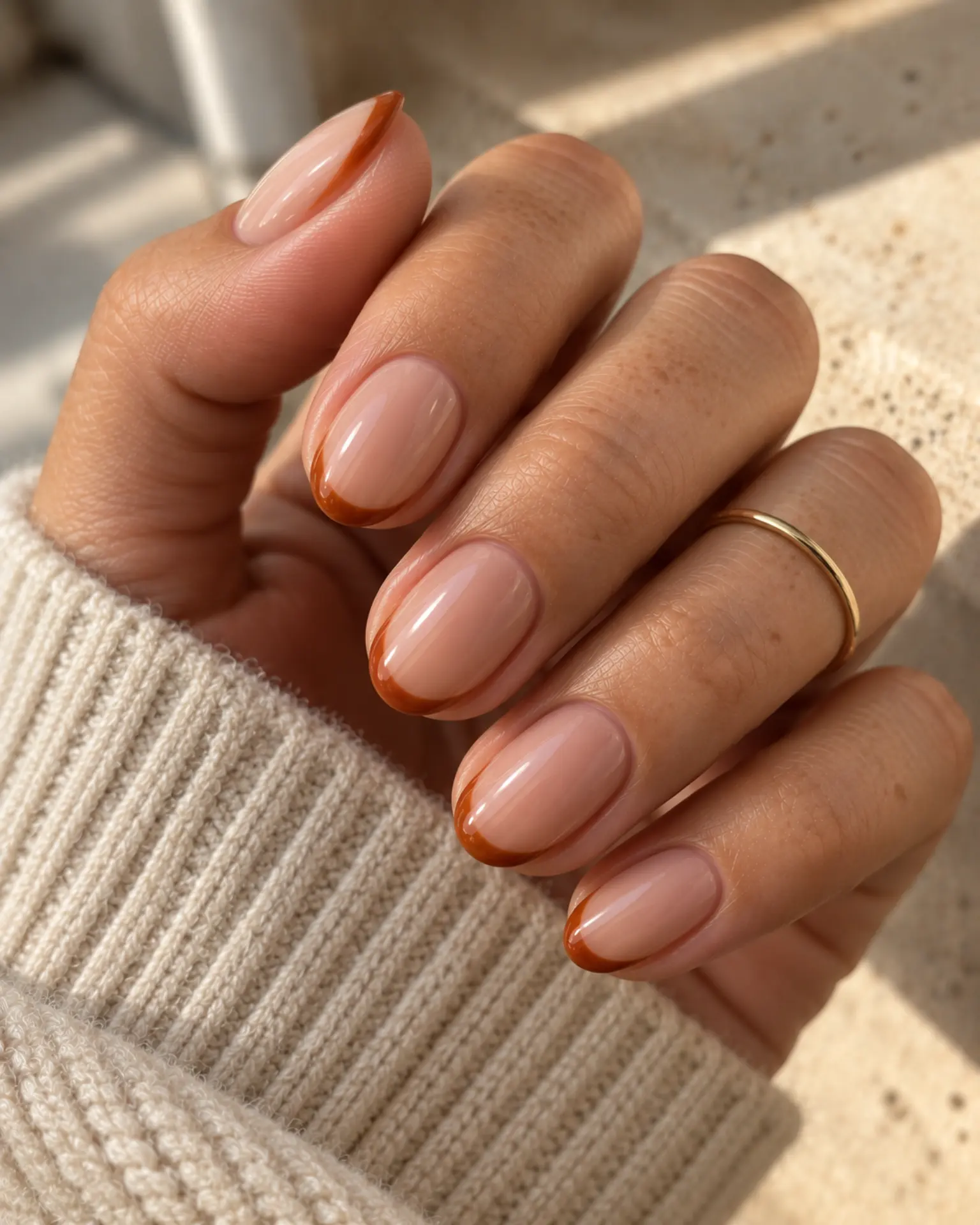 Burnt Orange Fine French manicure inspiration for halloween nail ideas