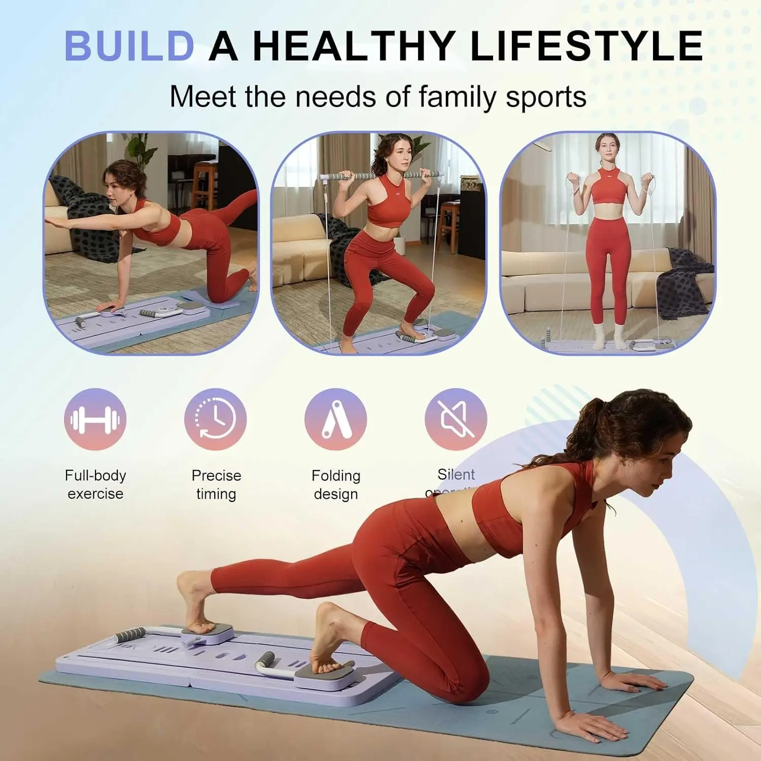 MultiFunctional Pilates Board Abs Abdominal Exercise Board Fitness Resistance Bands Rebound Leg Arm Back Train For Home Office view 2