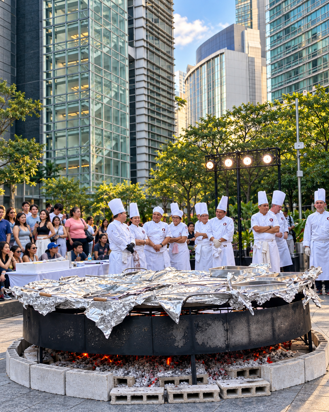 Chefs preparing La Paella Gigante during a Spanish cultural celebration