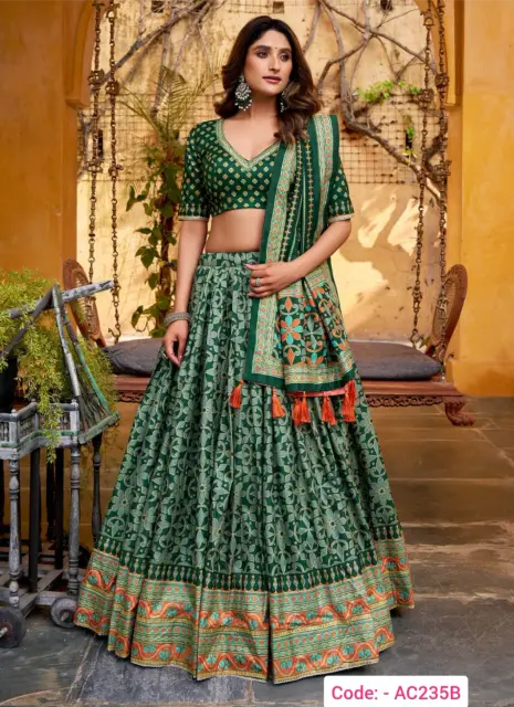 Green color silk lehenga choli
