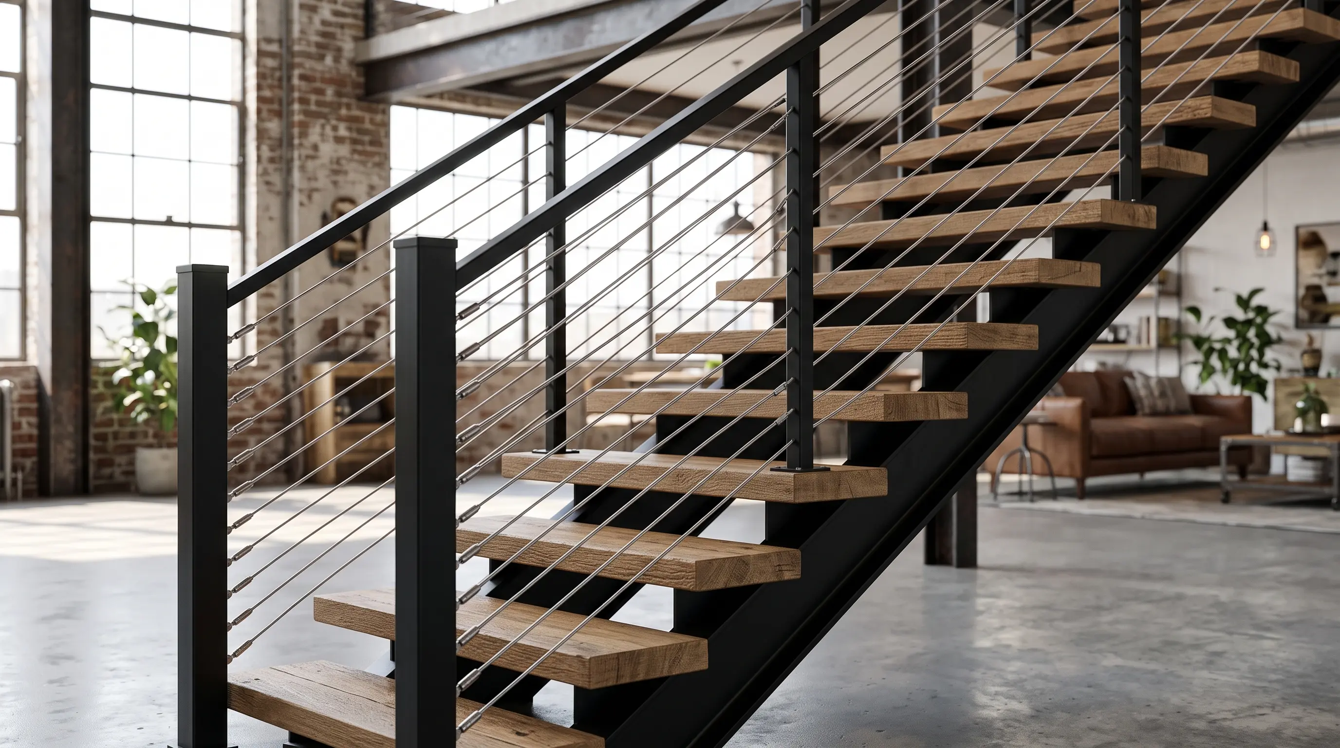 Industrial Metal and Cable Stair Railings