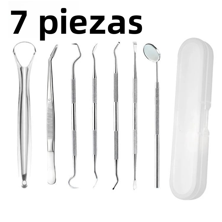 Kit De Limpieza Dental Profesional Con 3/4/5/6/7pcs Palillos De Dientes De Acero Inoxidable Para Eliminar Callo Y Placa Herramientas Dentales