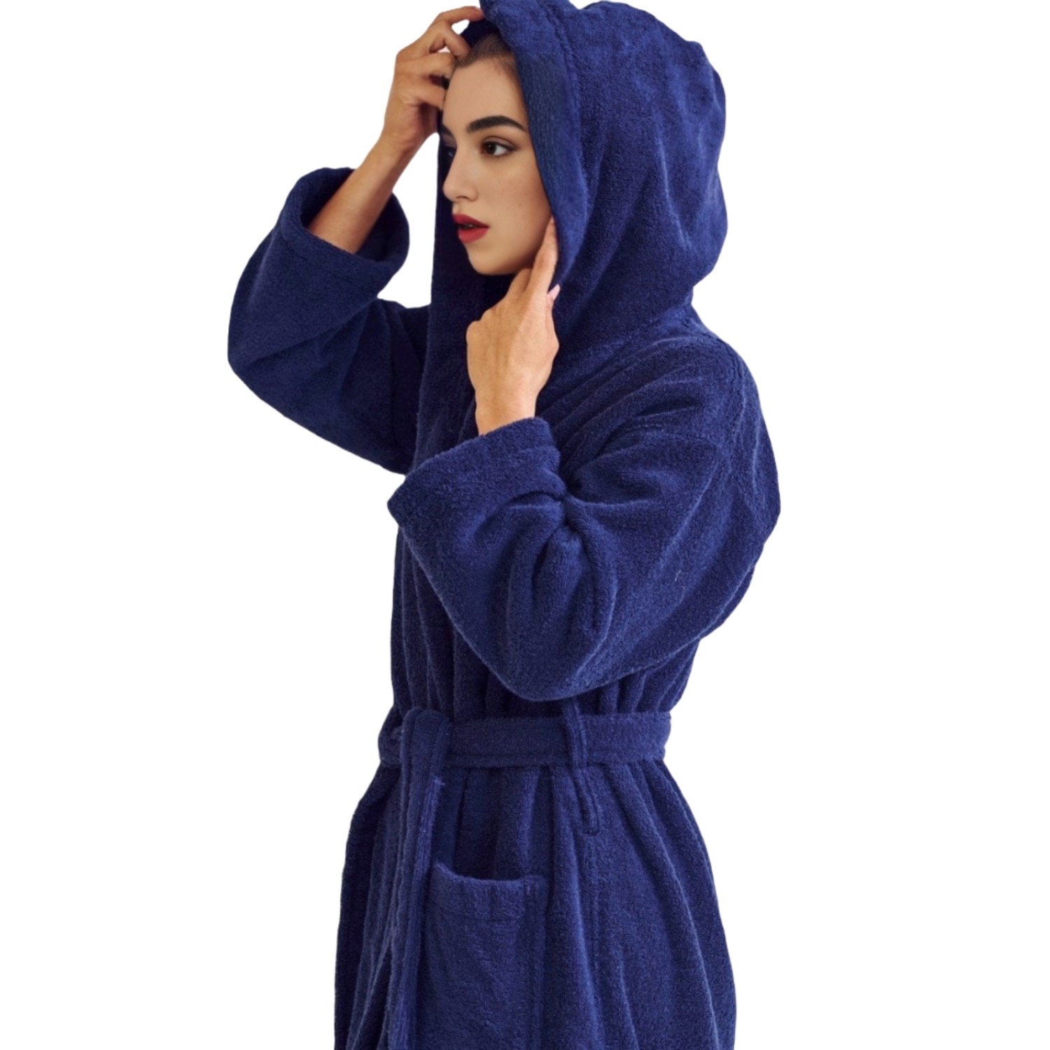Women's Terry Navy Bathrobe, Hooded (Small/Medium) | Soft, Comfy, and Absorbent | for After the Shower or Spa view 4