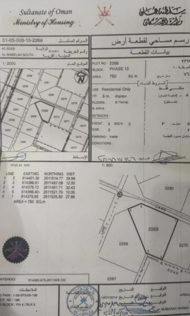 ارض سكنية مميزة في المعبيلة بلوك 5 رقم القطعة 2269