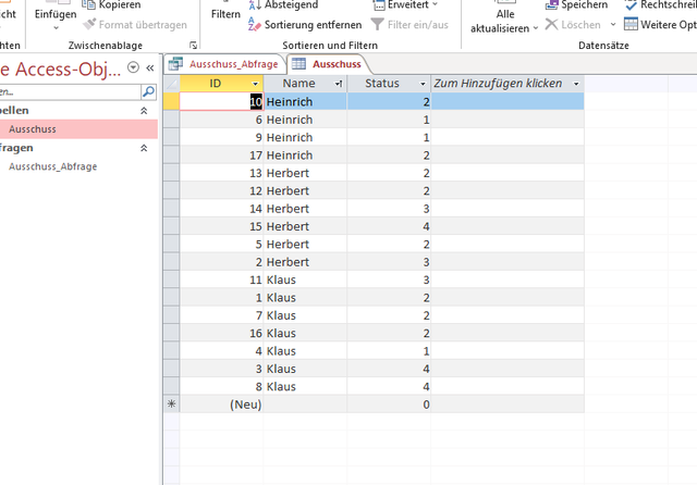 Tabelle-Ausschuss