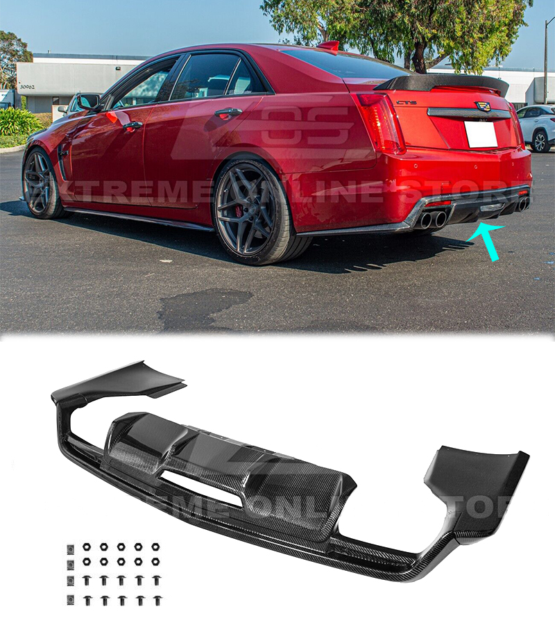 KEEPDSGN Matte Black Rear Bumper Diffuser – Shark Fin Style, For Cadillac CTS CTS-V ATS CT4 CT5