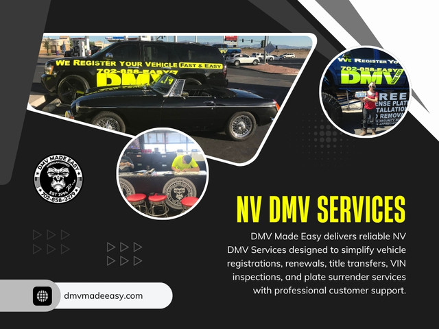 A surprising number of delays at nv dmv services happen simply because forms are filled at the counter instead of in advance. Completing paperwork at home ensures a smoother car registration nevada process.

Click here for more information: https://dmvmadeeasy.com/dmv-services-las-vegas/

DMV Made Easy

Address: 8615 W Flamingo Rd, Las Vegas, NV 89147, United States
Phone Number: +17022413662
Find Us On Google Map : https://goo.gl/maps/BJNY18FeVELkd5ye8

Read Our Blog:
https://dmvmadeeasy.medium.com/
https://dmvmadeeasy.brushd.com/
https://dmvmadeeasyvegas.wixsite.com/dmv-made-easy

More Links:
https://allmyfaves.com/dmvmadeeasy/
https://www.reverbnation.com/dmvmadeeasy
https://www.scribd.com/user/646736818/DMV-Made-Easy