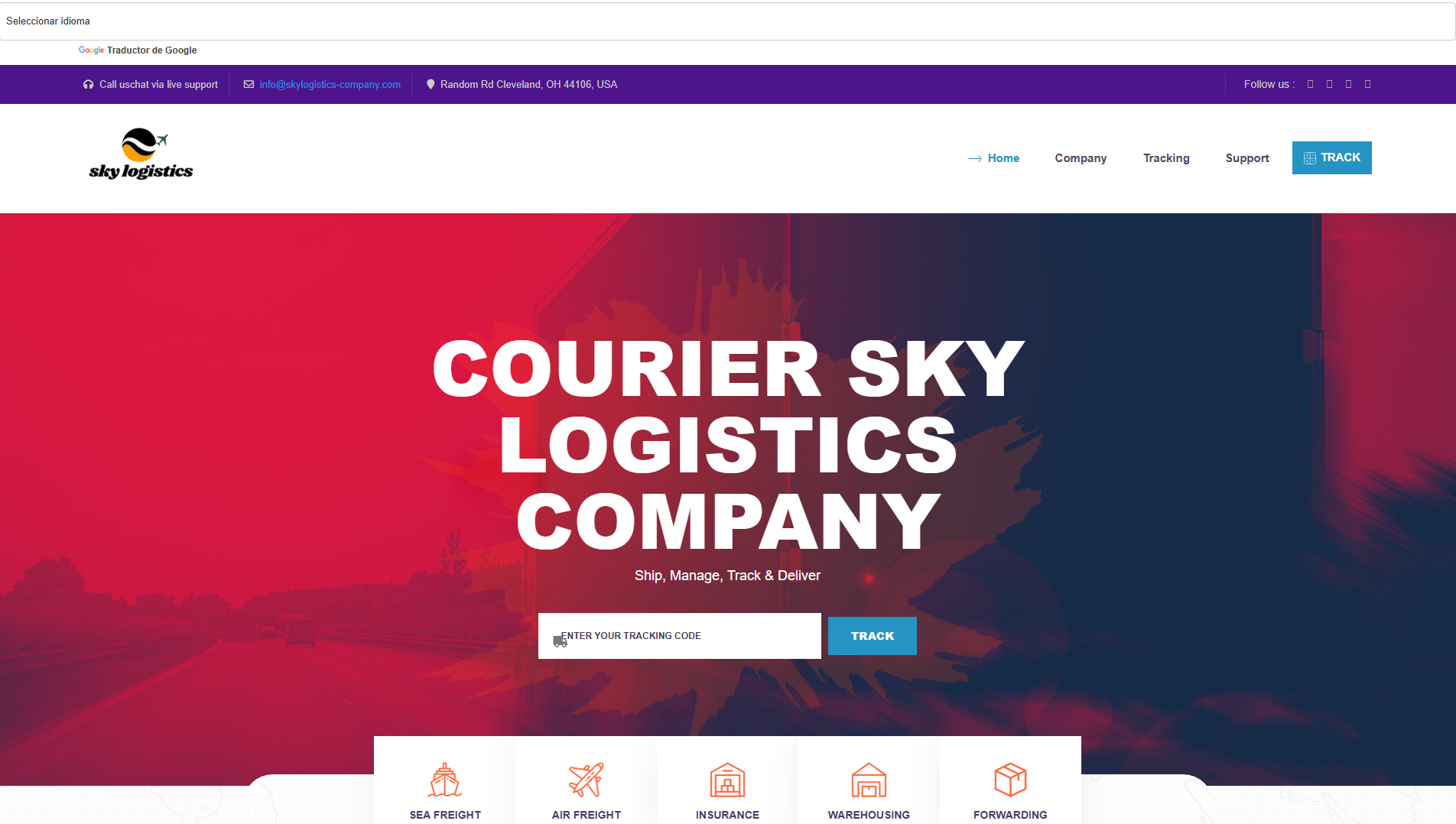 Forensic screenshot of skylogistics-company.com showing the phishing page layout