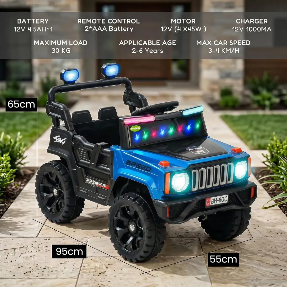 80C Battery Operated Electric Ride-on Jeep for Kids | Baby Car, 4x4 Off-Road, LED Lights, Music, Remote Control [Age 1-6 Years] photo 7