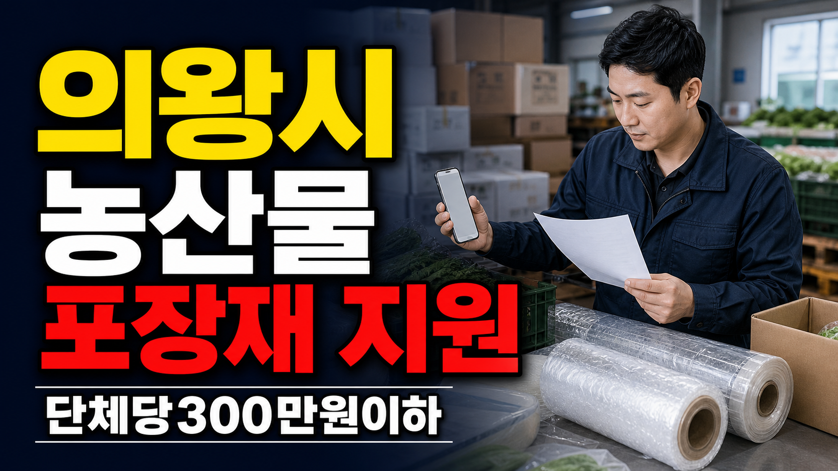 단체당 300만 원 이하, 의왕시 농산물 포장재 지원 50% 보조율 계산 포인트 관련 핵심 정보를 상징적으로 보여주는 썸네일 이미지