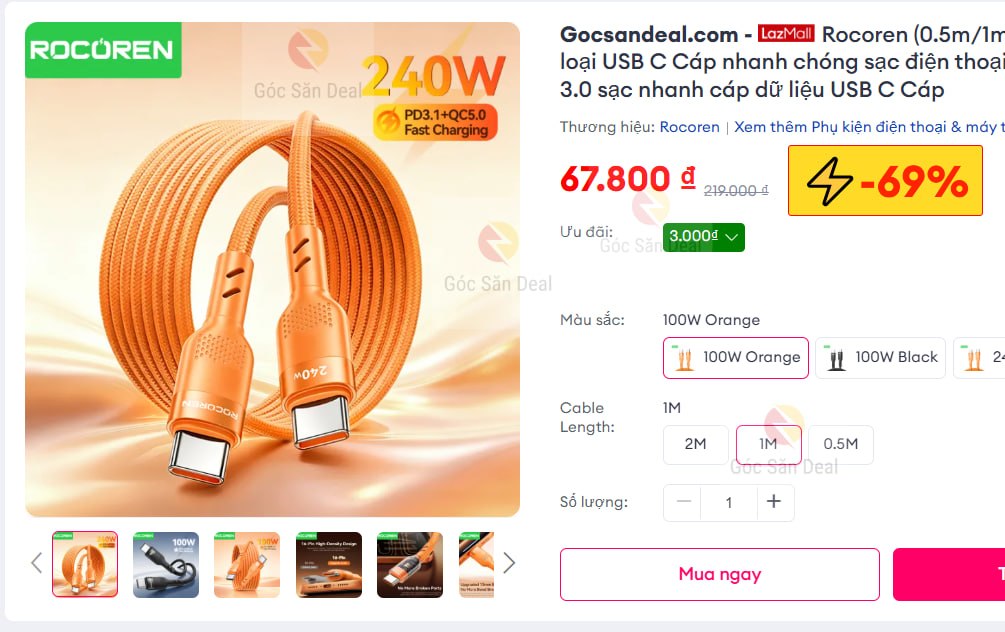 Rocoren (0.5m/1m/2M) 240W/100W USB C để loại USB C Cáp nhanh chóng sạc điện thoại Iphone Huawei Xiaomi QC 3.0 sạc nhanh cáp dữ liệu USB C Cáp
