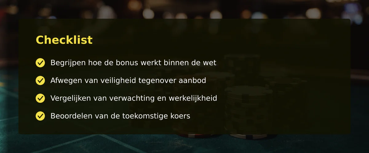 Geen storting casino bonus: verwachting tegenover de wettelijke realiteit — Checklist