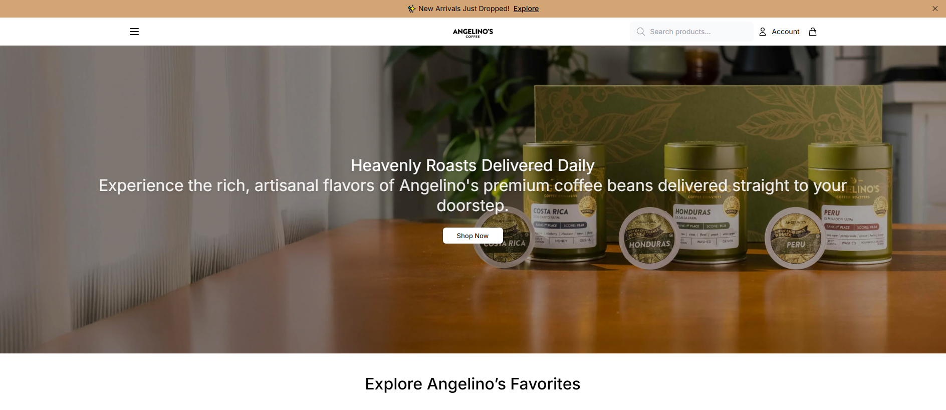 Stored capture of angelinoscoffeestore.shop