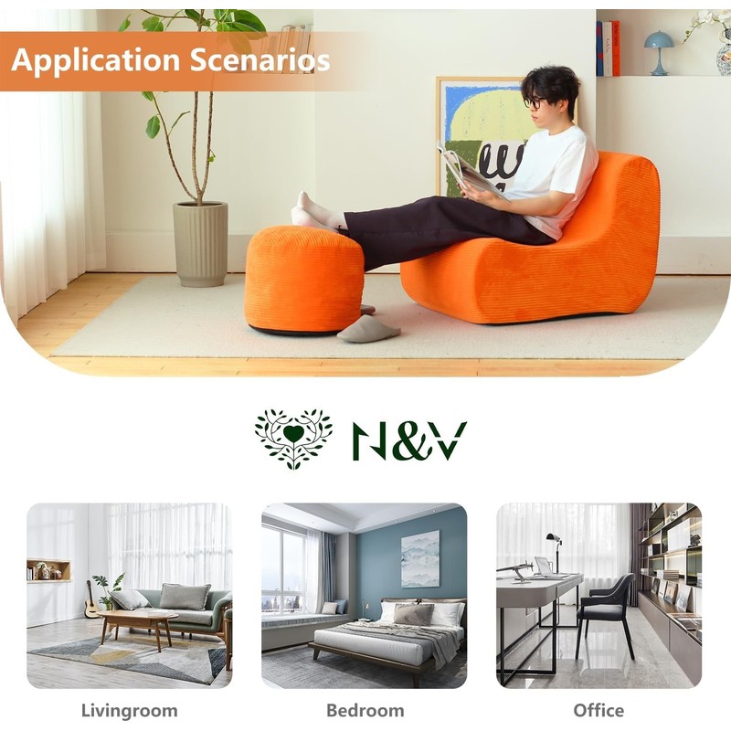 N&V Orange Armless Foam Floor Sofa - Washable Cover