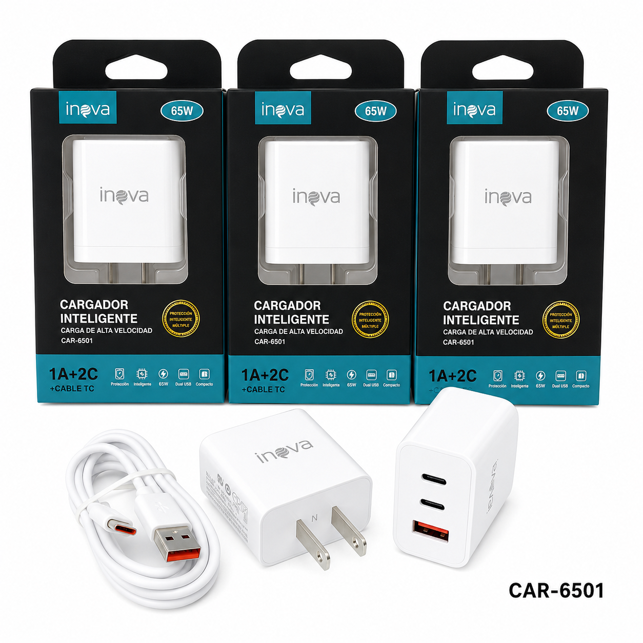 Cargador 65w (A+2C) + cable Tipo C