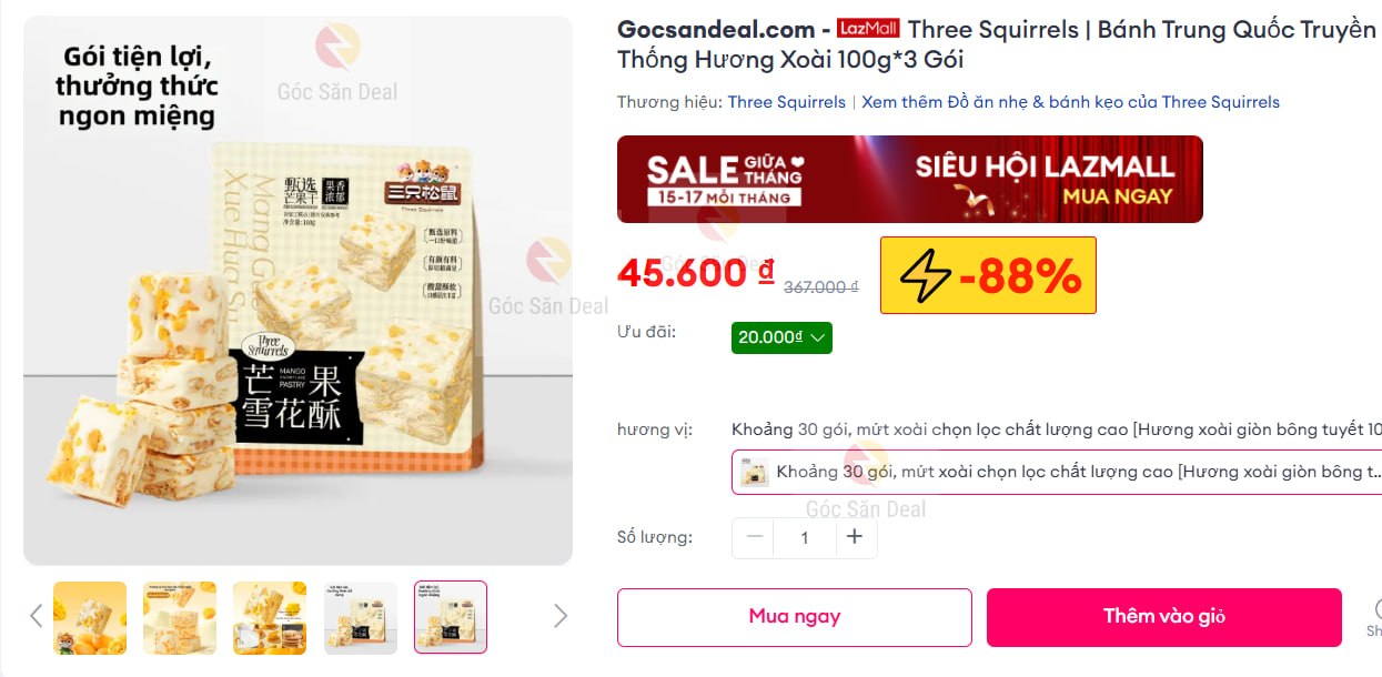 Three Squirrels | Bánh Trung Quốc Truyền Thống Hương Xoài 100g*3 Gói