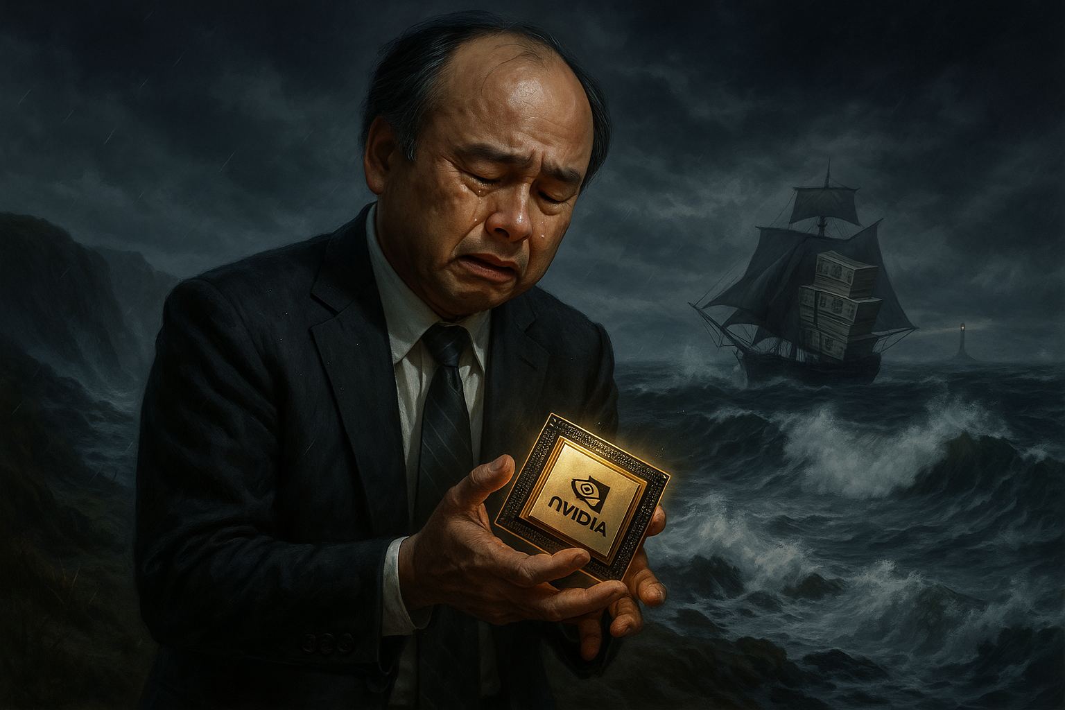 Masayoshi Son of SoftBank discussing the sale of Nvidia shares amid AI investments