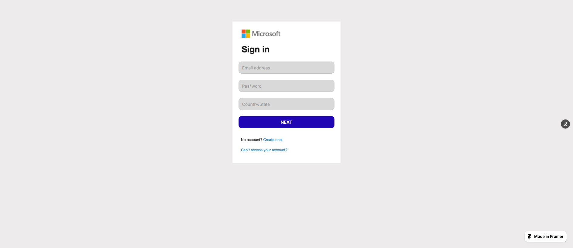 Forensic screenshot of spiky-emails-896864.framer.app showing the phishing page layout