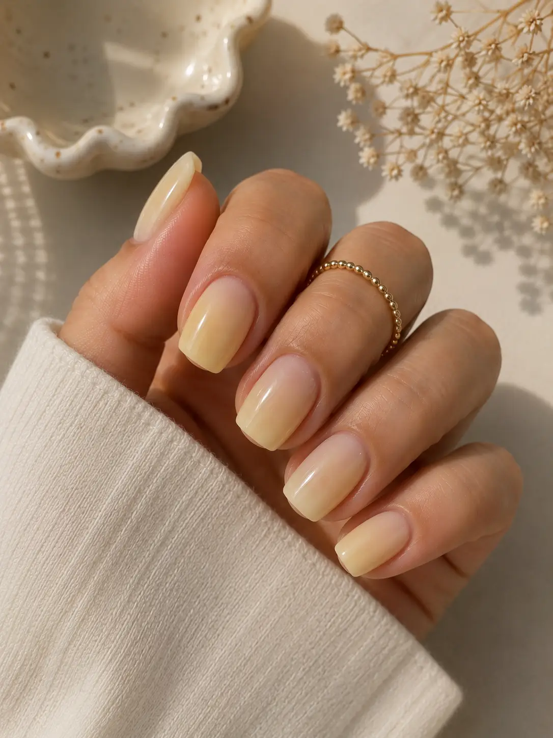 Butter Yellow Milky Sheer Squoval Nails
