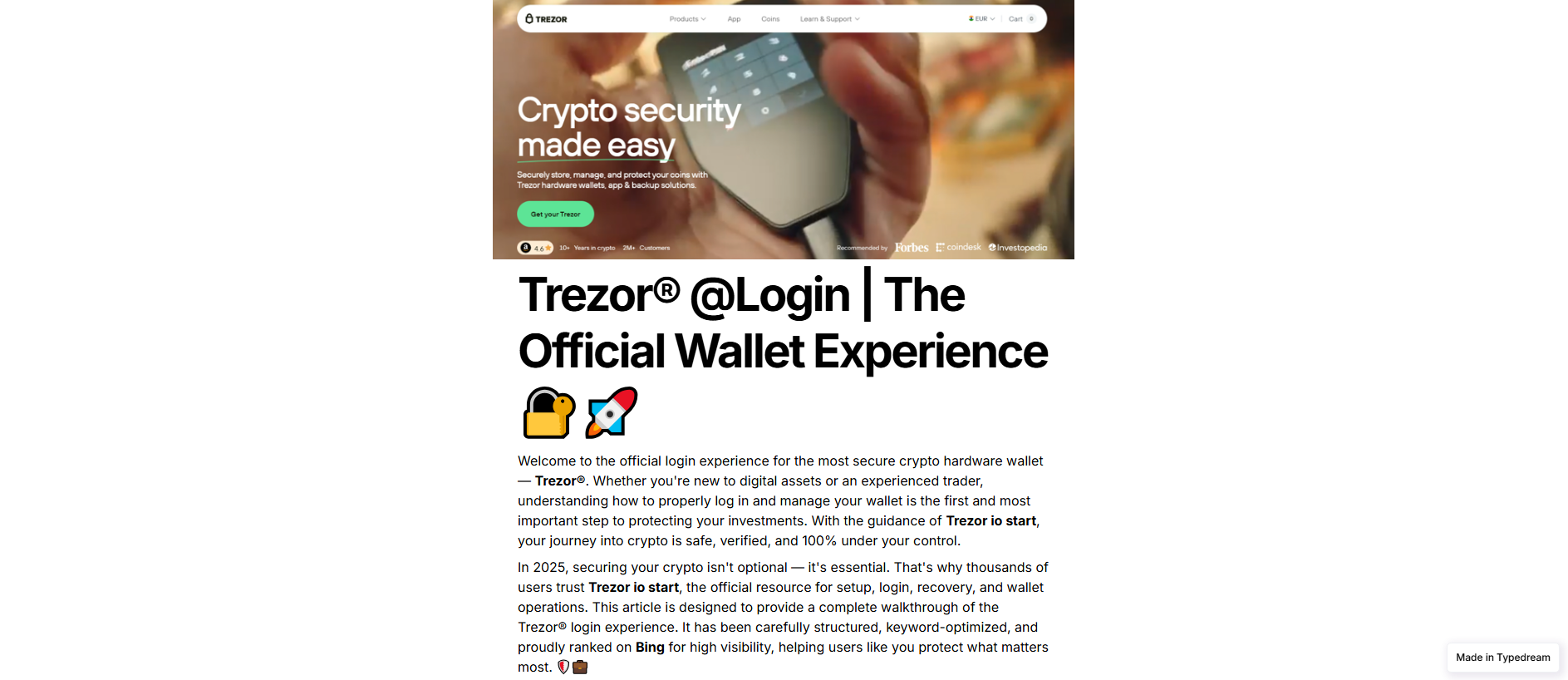 Forensic screenshot of overview-en-treezorlogin-web.typedream.app showing the phishing page layout