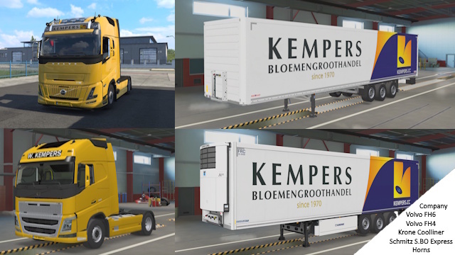 Dutch W. Kempers Bloemengroothandel Skinpack. Volvo FH6 + Volvo FH4 + Krone Coolliner + Schmitz S.BO