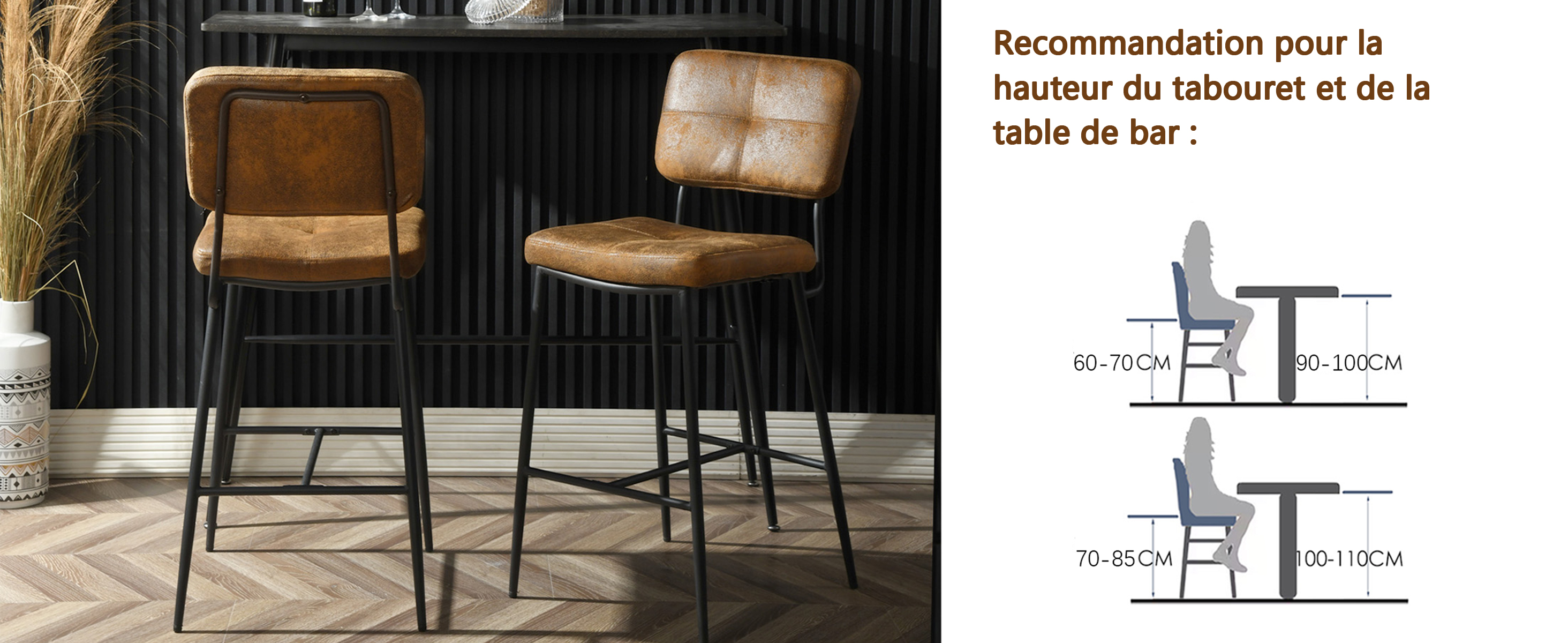 Hauteur d'assise 68 cm du tabouret de bar KAROMI