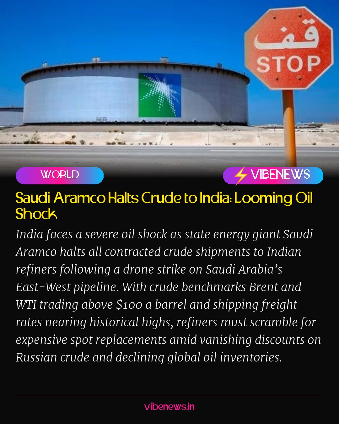 Saudi Aramco Halts Crude to India: Looming Oil Shock