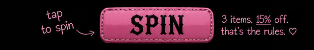 Press and hold to spin. Three items, 15% off.
