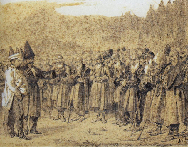 Представление начальству (Русский офицер и кавказцы) 1863 1864