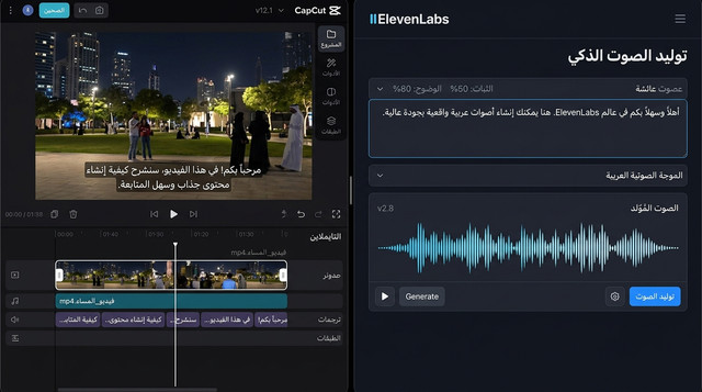 CapCut AI وElevenLabs كأدوات AI مجانية لصانع المحتوى العربي — مونتاج فيديو وتوليد صوت عربي