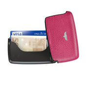 Card Case Open Lizard Fuchsia Leather
