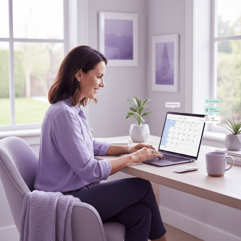Airbnb host reviewing open calendar dates in a modern office