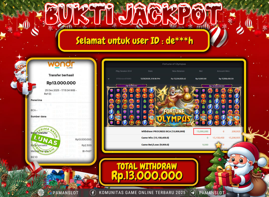 PAMANSLOT JACKPOT Game Fortune of Olympus Rp.13,000,000- LUNAS