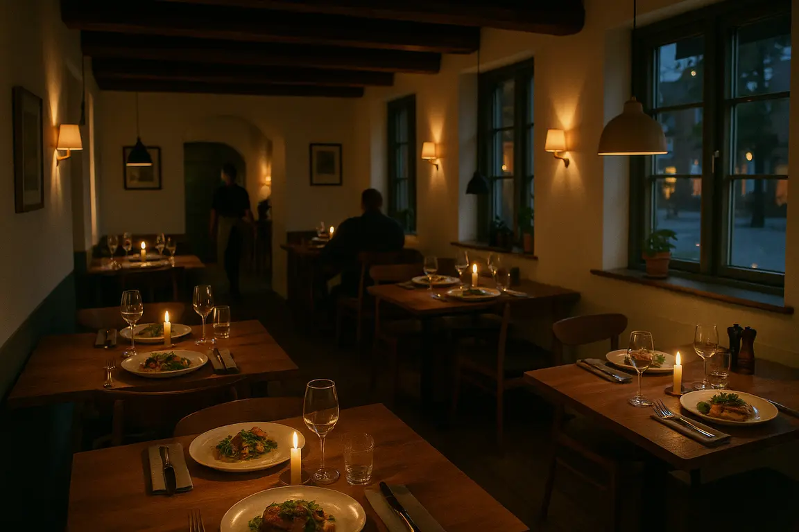 Gourmetrestaurant i Jylland med elegant opdækket bord og levende lys