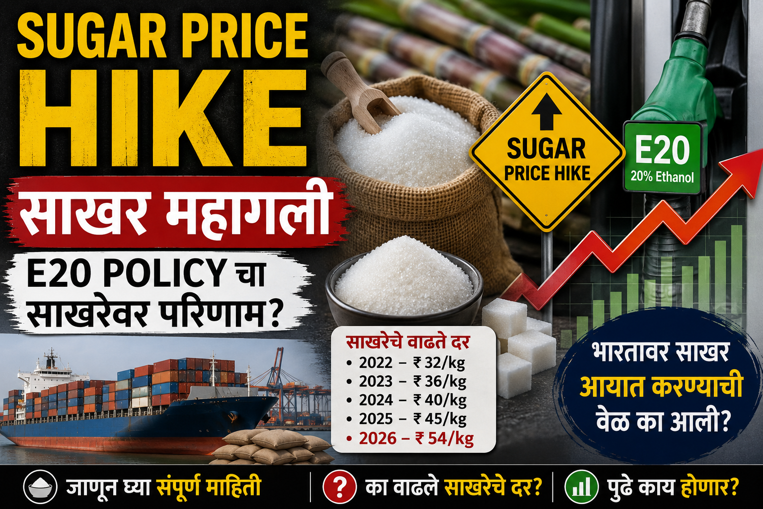 Sugar Price Hike 2026 Sugar Price Hike 2026: India sugar price rise, E20 policy and sugar import