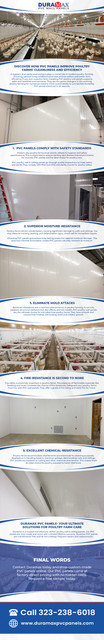 A hygienic and sterile environment plays a crucial role in modern poultry farming. Ensuring optimal living conditions promises animal welfare and better farm efficiency. If you own a poultry farm, installing PVC poultry wall panels supports safer and healthier environments. They are the game-changers in the evolving poultry farming for numerous reasons. From sustainability to unmatched durability, PVC panels stand out in all aspects. 

PVC Panels Comply With Safety Standards to

Modern-day poultry farms must strictly adhere to hygiene and safety specifications. This is important to ensure sanitary and disease-free environments for animals. PVC panels are the ideal choice for poultry care. 

PVC poultry wall & ceiling panels go through quality inspections to meet safety standards. They comply with FDA and CFIA standards, crucial for poultry safety. 

Superior Moisture-Resistance 

Poultry farms attract condensation, causing significant damage to walls and ceilings. You may observe cracking, peeling, and delamination signs, which call for immediate repairs. 

Choosing PVC panels guarantees long-lasting protection against moisture damage.  The polyvinyl chloride formulation makes PVC panels naturally resistant to moisture. 

Eliminate Mold Attacks 

Bacterial infestations are a common phenomenon in poultry farming. It not only weakens structural resilience but also affects animals’ health. PVC poultry wall panels are the ultimate choice for microbial-free poultry farms. They have smooth and crevice-free finishes, eliminating mold and mildew growth. 

Fire-Resistance Is Second to None 

Fire safety is extremely important in poultry farms. The presence of flammable materials like bedding and straw increases the chance of fire breakouts. Safeguard your poultry farms from fire with PVC wall panels. They offer a grade-A fire rating and resist fire for 1 hour. 

Excellent Chemical-Resistance 

Poultry farms accommodate disinfectants and chemicals for cleaning purposes. Negligence in handling leads to chemical spillage, deteriorating walls, and ceilings. PVC panels are resistant to rusting and other chemical phenomena. This makes them an ideal choice for poultry exposed to harsh chemicals. 

Duramax PVC Panels- Your Ultimate Solutions For Poultry Farm Care 

Duramax is a trusted manufacturer of PVC poultry wall & ceiling panels. Our PVC panels are vinyl-made and come with a limited lifetime warranty. Duramax PVC panels are maintenance-free and do not undergo frequent repairs and replacements.

Final Words

Contact Duramax today and shop custom-made PVC panels online. Our PVC panels come at factory-direct pricing with no hidden costs. Request a free sample today.

Learn more : https://www.duramaxpvcpanels.com/applications/poultry-facilities/
