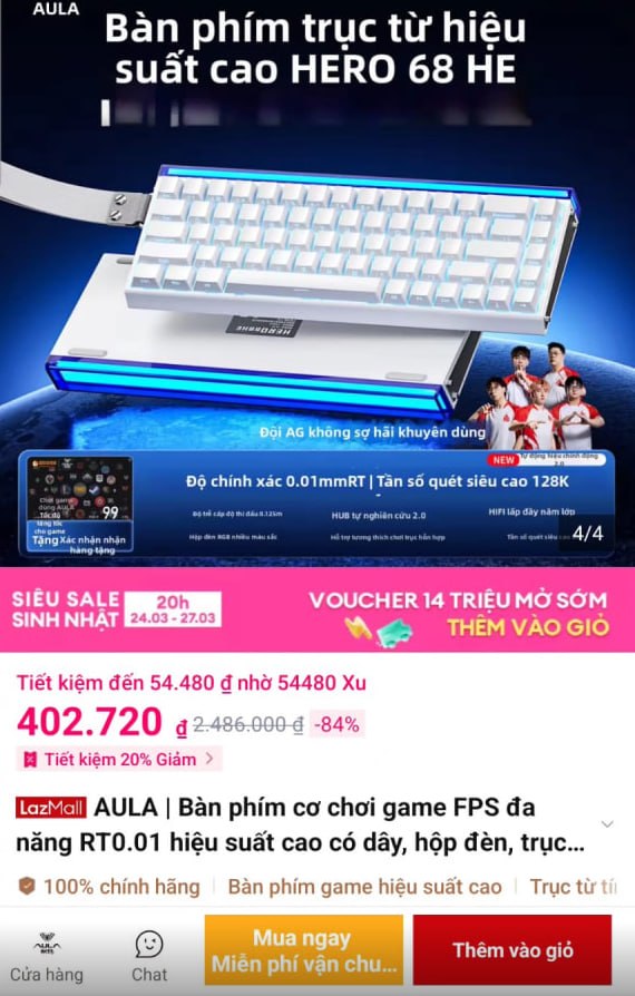 AULA | Bàn phím cơ chơi game FPS đa năng RT0.01 hiệu suất cao có dây, hộp đèn, trục từ Hero68he cho loài nhện sói
