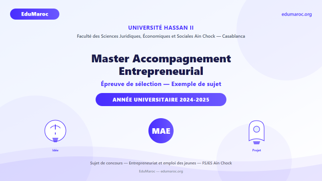 Exemple Concours Master Accompagnement Entrepreneurial FSJES Ain Chock 2024-2025