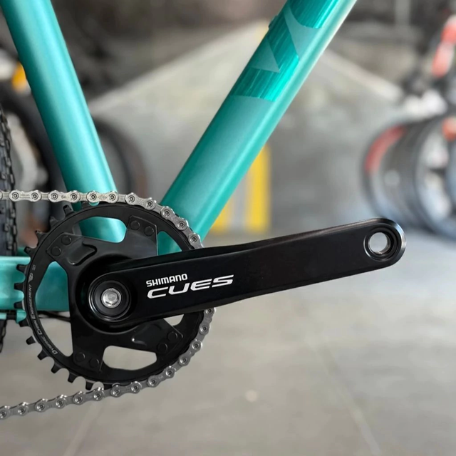 Detalle del plato Shimano CUES de la Venzo Stinger