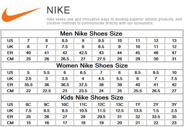 Shoe size chart