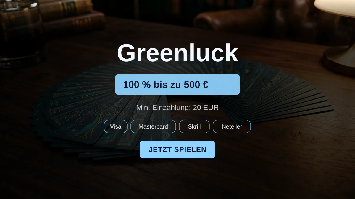 Greenluck Casino — Willkommensbonus 100 % bis zu 500 € + 200 FS, Zahlungen: Visa, Mastercard, Skrill, Neteller, Sofort