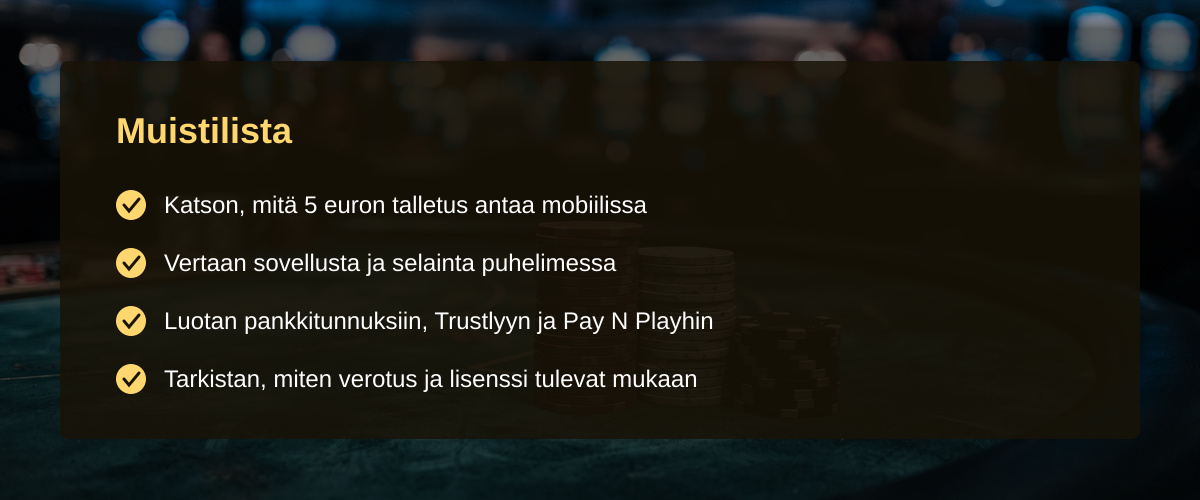 Casino minimitalletus 5e puhelimella: milt se oikeasti tuntuu  Muistilista