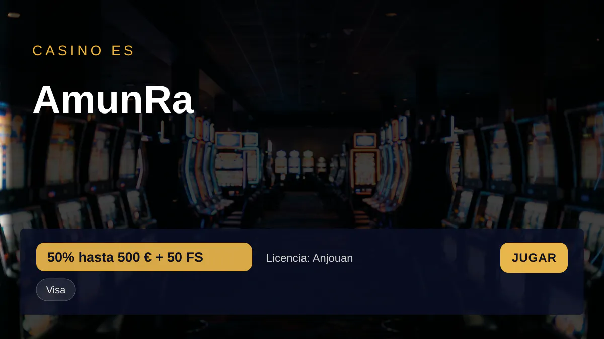 AmunRa casino — bono de bienvenida 50% hasta 500 € + 50 FS, pagos: Visa, Mastercard, Skrill, Neteller, Paysafecard