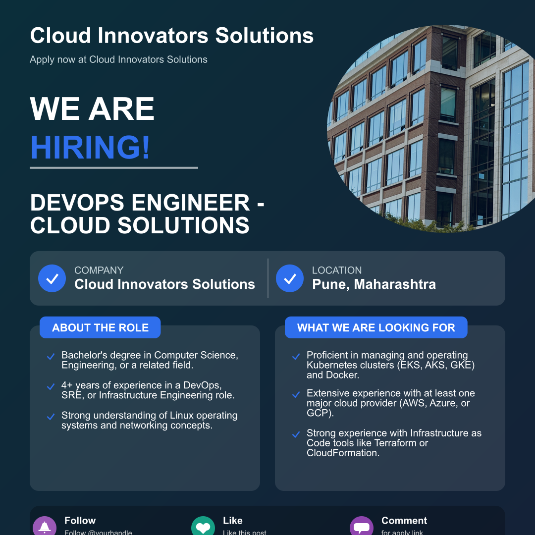 DevOps Engineer - Cloud Solutions Vacancy at Cloud Innovators Solutions | Freshers & Experienced