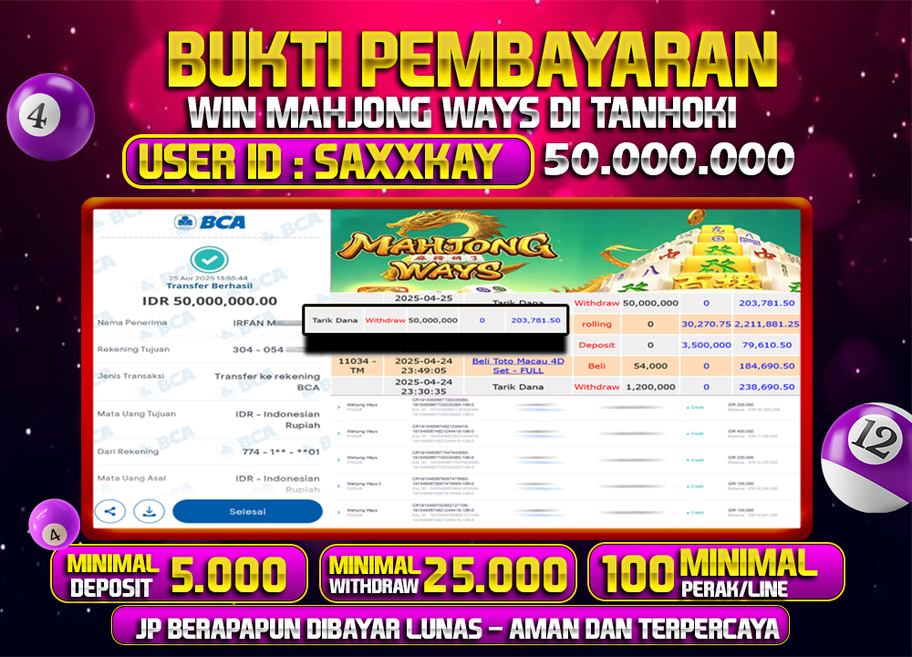 TANHOKI JACKPOT MAJONG WAYS Rp 50.000.000,- LUNAS