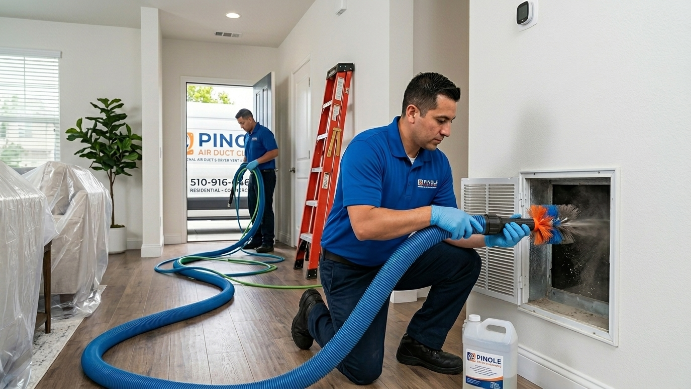 Air duct cleaning technician at work