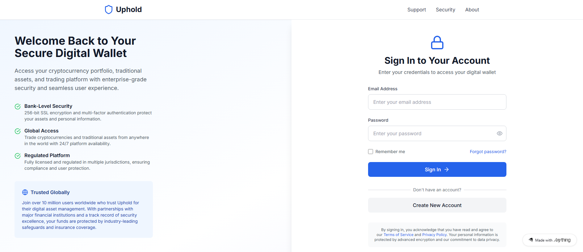 Forensic screenshot of up-held-lggin-en-cloud.created.app showing the phishing page layout